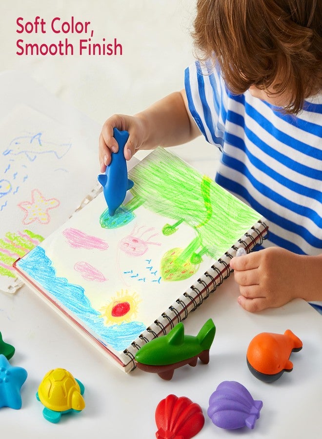 SYNCFUN 100% Pure Large Beeswax Crayons, Washable Crayons for Kids, Natural, Non Toxic, Safe for Children, Easy to Hold & Mold Free, Toddler Art Supplies (Ocean Theme, 12 Colors) - Image 2